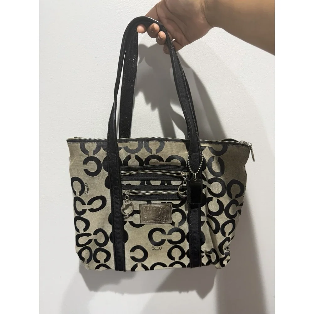 Coach Poppy Signature Black Canvas Double Handle Tote Bag, No. C1020-14530 T